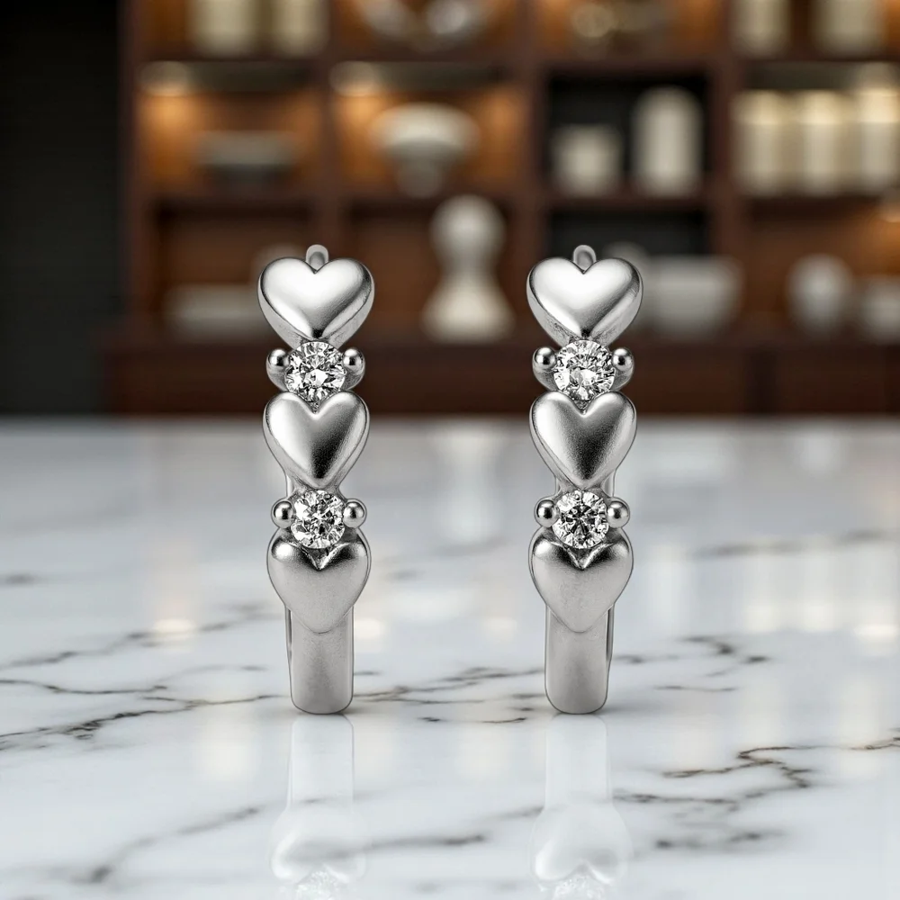 Minimalist Hoop Heart Earrings S925 Sterling Silver Dainty Zirconia Gift